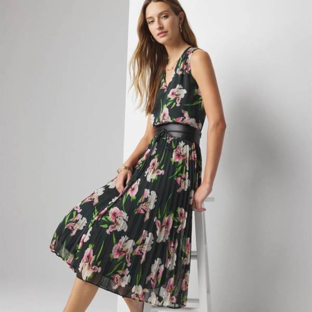 NEW WHITE HOUSE BLACK MARKET Womens Sleevless V-Neck Smocked Midi Dress Size 12